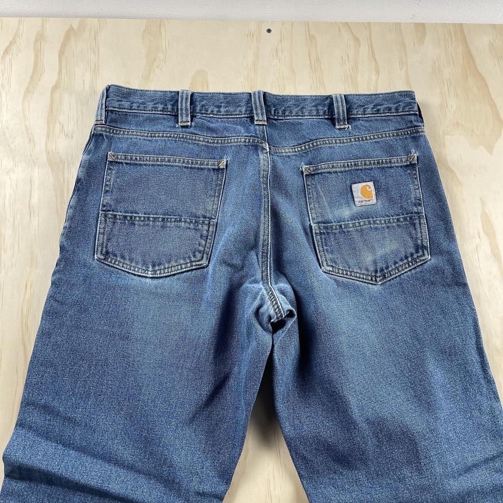 Carhartt Relaxed Fit Jeans Mens 36x32 Blue Denim Straight Distressed Workwear